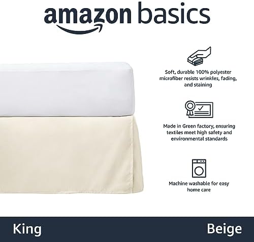 Amazon Basics Lightweight Pleated Bed Skirt, Machine Washable, Wrinkle Resistant, King, Beige - Image 2