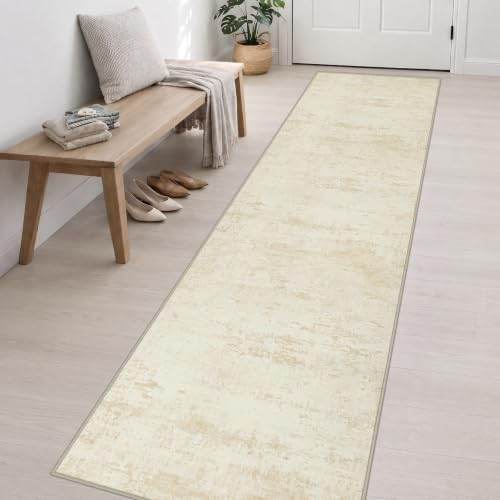 2.6x14 Washable Runner Rug:Modern Abstract Indoor Soft Carpet Beige - Image 3