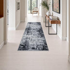 2x5 Washable Runner Rug：Modern Abstract Soft Carpet Dark Black by FXRHLP
