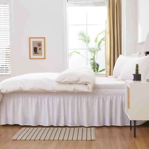 MEILA Wrap Around Elastic Bed Skirt for Twin & Full Beds, 12" Drop, White - Image 2