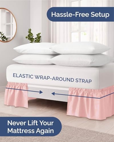 CGK Wrap Around Dust Ruffle Bed Skirt - Queen Size, 12" Inch, Baby Pink - Image 2