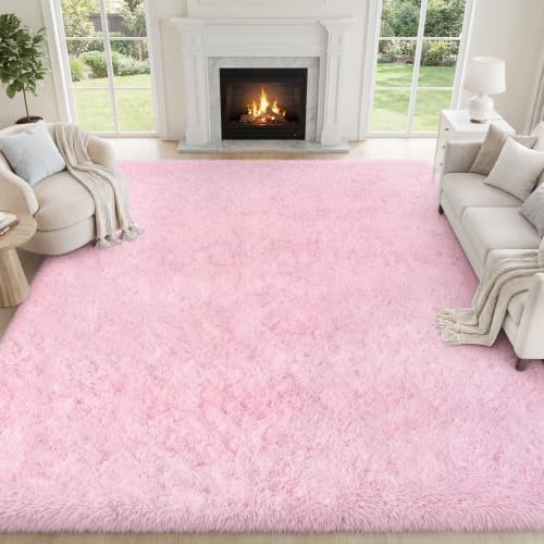 PLHXFR 10x12 Area Rugs Living Room: Fluffy Bedroom Rug Shag Carpet Pink - Image 2