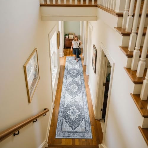RELEANY Washable Area Rug, Runner 2'6"x10', Grey/White/Beige - Image 3