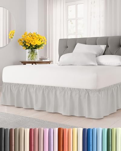 CGK Wrap Around Dust Ruffle Bed Skirt - Queen Size, 12" Inch, French Grey by CGKUnlimited