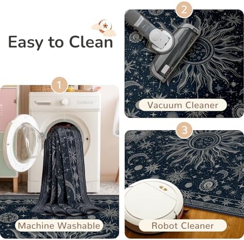 Vacuum-Friendly, 8x10 Washable Area Rug, Blue Gray White - Image 6