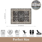 4x5 Kitchen Rug Washable Non-Slip – Soft Low Pile Indoor Carpet for Entryway Bathroom Living Room Bedroom – Boho Floral Small Throw Area Rug (Black,4x5) - Image 2