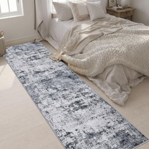 3x14 Washable Runner Rug：Modern Abstract Kitchen Soft Carpet Grey - Image 4