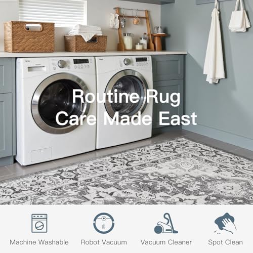 Lofus 9x12 Area Rugs for Living Room Bedroom, Soft Boho Carpet Floral Grey - Image 5