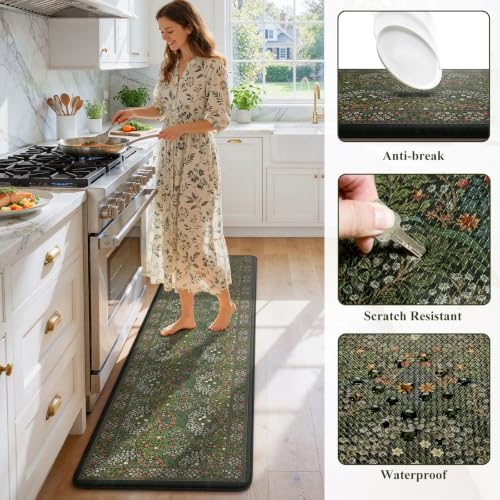 Collive Kitchen Mats for Floor Dark Green Padded Kitchen Rugs, 24''x71'' - Image 6