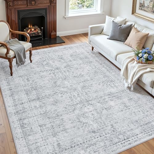 6x9 Area Rugs Living Room: Bedroom Neutral Washable Carpet Gray - Image 3