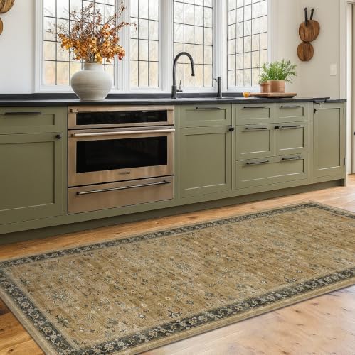 Hazo Haus Vintage 2x8 Runner Rug for Hallway, Boho Long Runner Rug for Kitchen, Bathroom, Non-Slip Low-Pile Washable Stain Resistant, Rustic Brown and Charcoal Olive Earthy Décor - Image 3