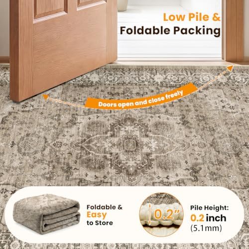 SameBed 8x10 Area Rug Living Room, Vintage Washable Carpet Brown - Image 7