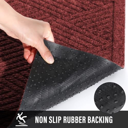 HIYARD Durable Front Door Mat, Absorbent Muddy Dirt Resist Welcome Door Mats Outdoor Indoor, Stain and Fade Resistant, Non-Slip Rubber Backing Low Profile Doormat for Entryway, 60×36, Red - Image 3