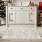 Washable 2x3 Entryway Area Rug - Neutral Kitchen Rug Runner Vintage Soft Floor Mat Non Slip Indoor Farmhouse Carpet for Bathroom Living Room Bedroom (2 X 3, Beige) - Image 2