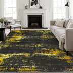 9x12 Area Rug Living Room: Modern Washable Soft Carpet Black Gold by FXRHLP