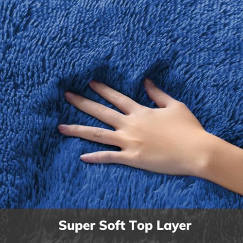 Ophanie Round Rug 5Ft Blue Circle Area Rug, Boys Room Decor, Fluffy Fuzzy Bedroom Carpet, Plush Soft Shaggy Living Room Rugs for Home Aesthetic with Over 99 pcs Pile fibers - Image 2