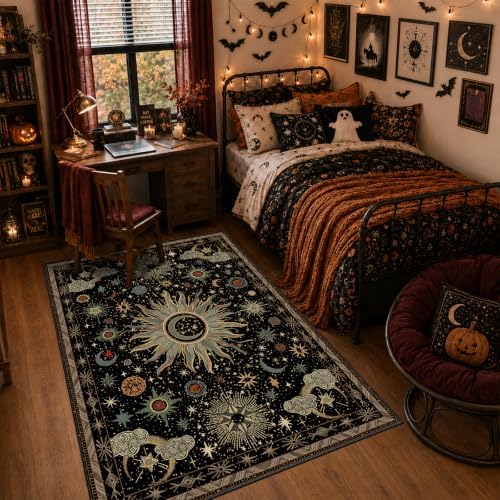 Vacuum-Friendly, 4x6 Washable Area Rug, Black Green Blue by meejou