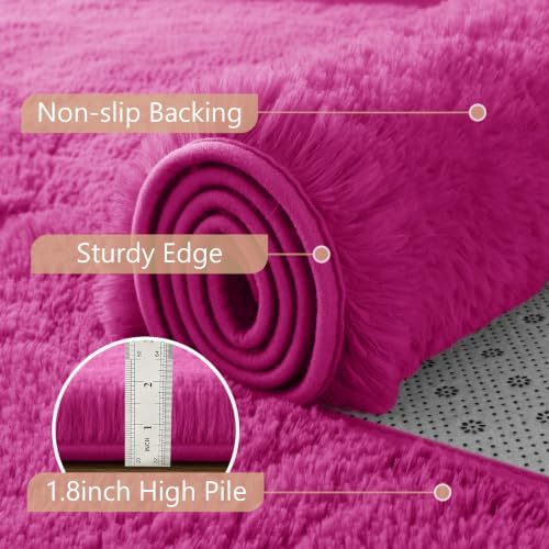 Noahas 2x3 Hot Pink Fluffy Soft Area Rug Non-Slip for Kids Bedroom Nursery - Image 6