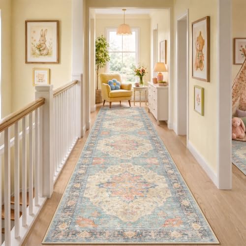 RELEANY Washable Area Rug, Runner 2'6"x14', Blue/Orange/Red - Image 2