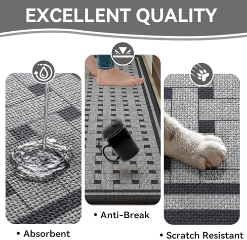 Kitchen Mats for Floor, Non Slip Kitchen Rugs, 17x47 Grey - Image 5