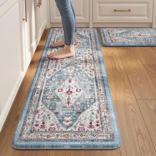Collive Kitchen Rugs Sets of 2 Non Slip Washable, Aque Kitchen Floor Mats by Collive