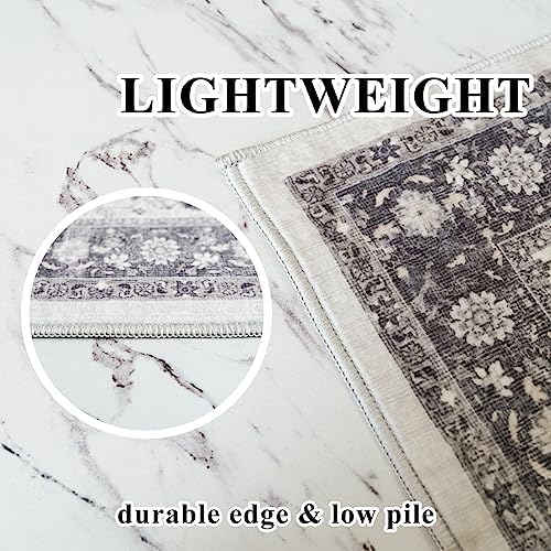 Hallway 2x6 Washable Runner Rug: Oriental Stain Resistant Kitchen Entryway Rugs Farmhouse Ultra Soft Bathroom Bedroom Print Floor Mat Thin Non Slip Indoor Carpet for Living Room Laudry (2 X 6, Grey) - Image 4