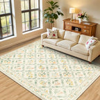 PLHXFR Area Rug Living Room: 4x6 Floral Washable Boho Carpet Beige Multi by PLHXFRSoftAreaRugs
