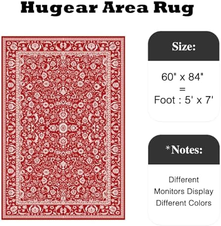 HUGEAR 5x7 Christmas Red Floral Washable Area Rug for Living Room - Image 2
