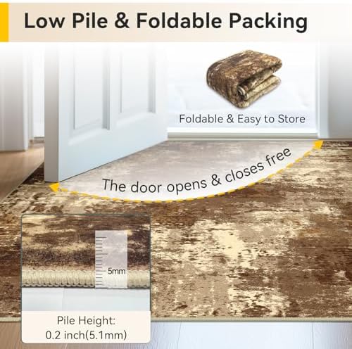 RELEANY Washable Runner 2'x8' Abstract Area Rug for Hallway Brown Tan - Image 7