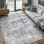 pmtsns Area Rugs 6x9 for Living Room: Washable Rug Modern Abstract Neutral Soft Non-Slip Low-Pile Indoor Carpet for Bedroom Dining Room Playroom Home Office (Light Blue Brown, 6'x9') by pmtsns