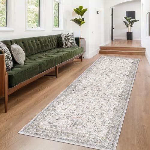 Washable Neutral Kitchen Rug - Modern Boho 3x12 Extra Long Runners for Hallways, Washable Light Gray & Sage Low Pile Entryway Indoor Rug, Non-Slip Stain Resistant Low Pile Throw Carpet - Image 6