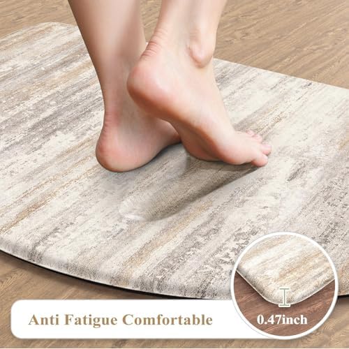 KIMODE Anti Fatigue Mats for Kitchen Floor, 18"x28" Brown Half Circle Mats - Image 3