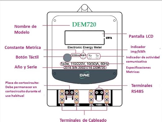 DAE DEM720-2P, 240V Electric kWh Submeter, RS485, 1P2W (2 hot wire), 50A, Internal CT