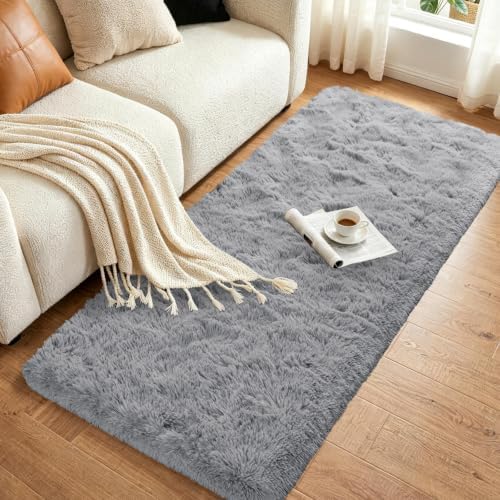 Noahas 2x10 Grey Fluffy Soft Runner Rug Non-Slip for Bedroom Dorm Hallway - Image 3