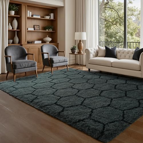 6x9 Large Dark Grey Fluffy Soft Area Rug Non-Slip for Living Room Bedroom - Image 3