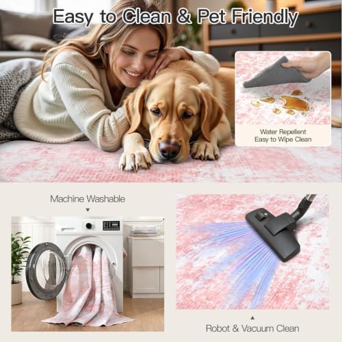 9x12 Area Rug for Living Room, Abstract Washable Large Rugs, Dusty Pink - Image 4