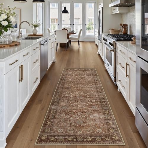 HUGEAR 2x6 Brick Red Vintage Floral Washable Runner Rug for Hallway - Image 3