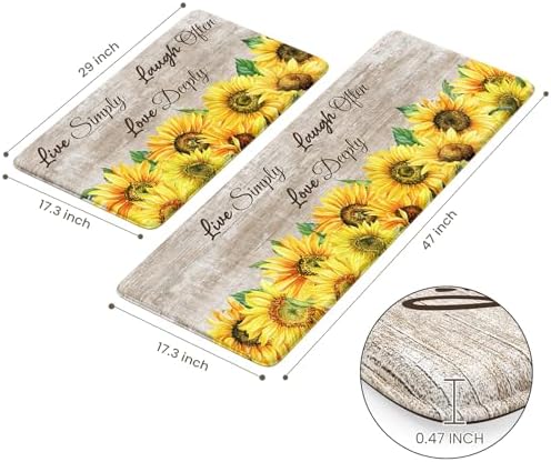 KIMODE Anti Fatigue Kitchen Mat for Floor,Farmhouse Sunflower Kitchen Rugs - Image 3
