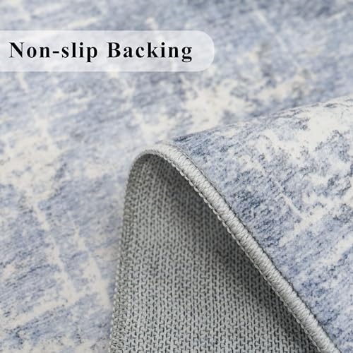 Abstract 3x10 Kitchen Rug Runners: Washable 10ft Hardwood Floor Mat Bathroom Living Room Bedroom Beside Mat Non-Slip Hallway Entry Area Rug Soft Indoor Farmhouse Carpet for Families(3x10,Blue/Ivory) - Image 3