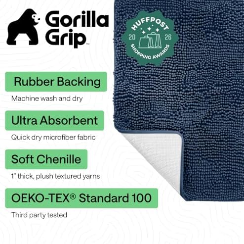 GORILLA GRIP Bath Rug Mat for Bathroom, Absorbent Chenille, 36x24 Navy Blue - Image 2