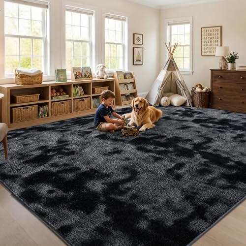 7x10 Large Tie-dye Dark Grey Area Rug Washable Non-Slip for Living Room - Image 3