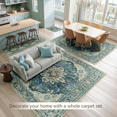 RELEANY Washable Area Rug, Runner 2'x6', Blue/Vintage Dark Blue - Image 4