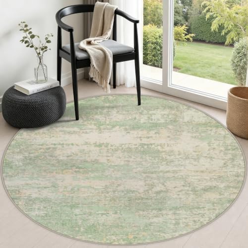 Round Area Rug Living Room: 4 ft Modern Washable Indoor Carpet by FXRHLP