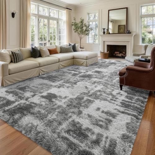 8x10 Extra Large Grey Fluffy Soft Area Rug Non-Slip for Living Room Bedroom by ModernHomeDecor