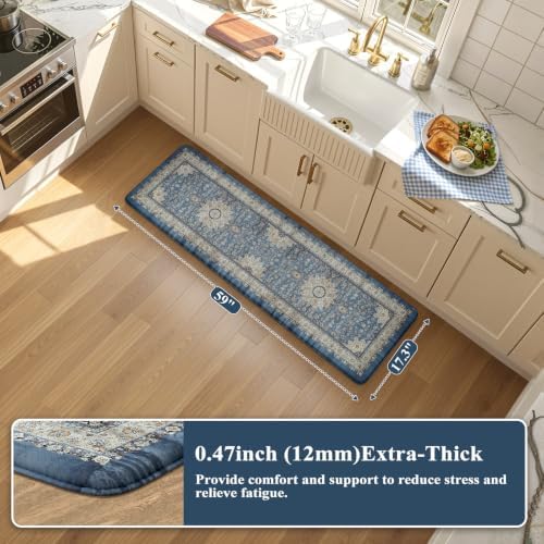 Collive Cushioned Anti Fatigue Kitchen Runner Rugs, 17.3”x59”, Vintage Blue - Image 2