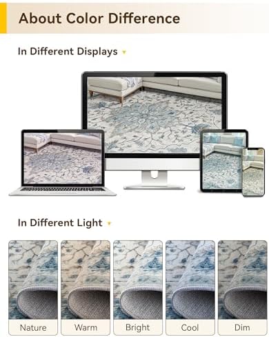 RELEANY Washable Area Rug, Square 4'x4', Blue/White/Gray - Image 5