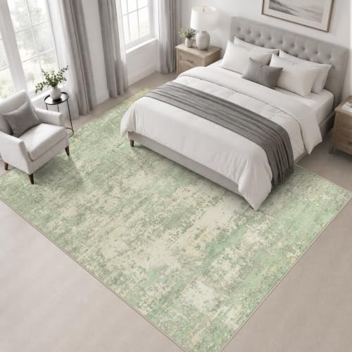 Area Rug Living Room: 4x4 Modern Washable Soft Carpet Green Cream - Image 3