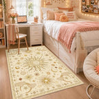 Vacuum-Friendly, 3x5 Washable Area Rug, Beige Camel Brown by meejou