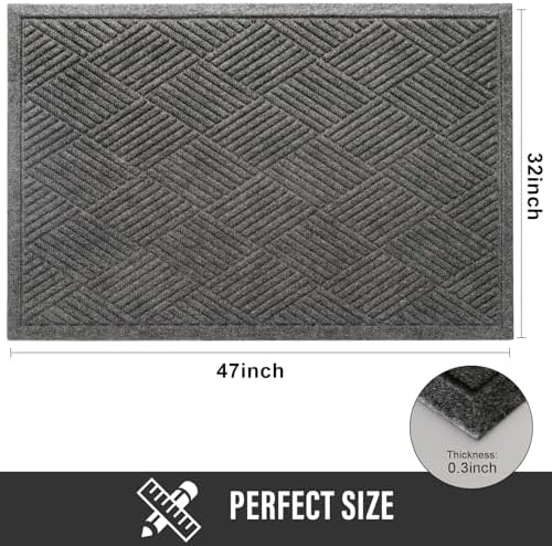 HIYARD Sturdy Front Door Mat, Absorbent Muddy Dirt Resist Welcome Door Mats Outdoor Indoor, Stain and Fade Resistant, Non-Slip Rubber Backing Low Profile Doormat for Entryway, 47×32, Grey - Image 2