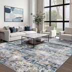 pmtsns Area Rugs 9x12 for Living Room: Washable Rug Modern Abstract Neutral Soft Non-Slip Low-Pile Indoor Large Carpet for Bedroom Dining Room Playroom Home Office (Blue Grey Brown, 9'x12') - Image 2